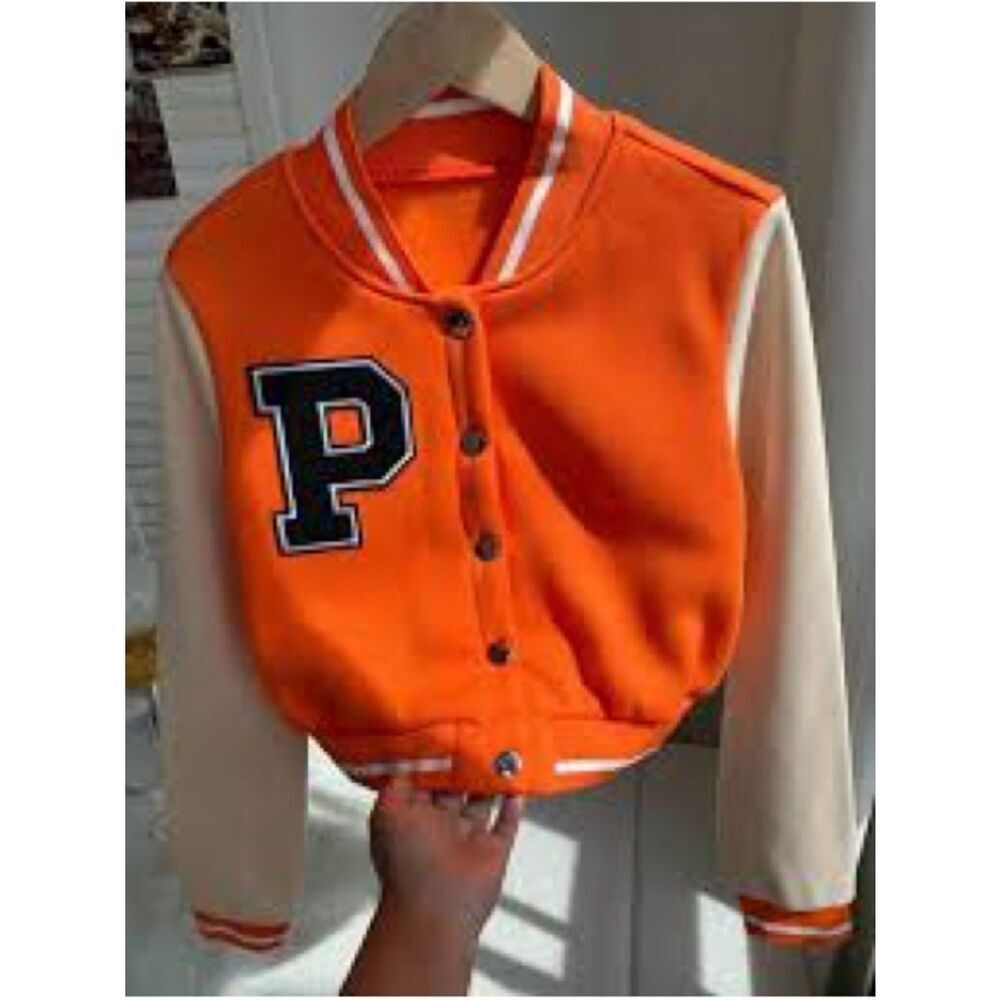 10 for $20 SHEIN Orange Letterman Varsity Jacket Cropped 'P' Size Large